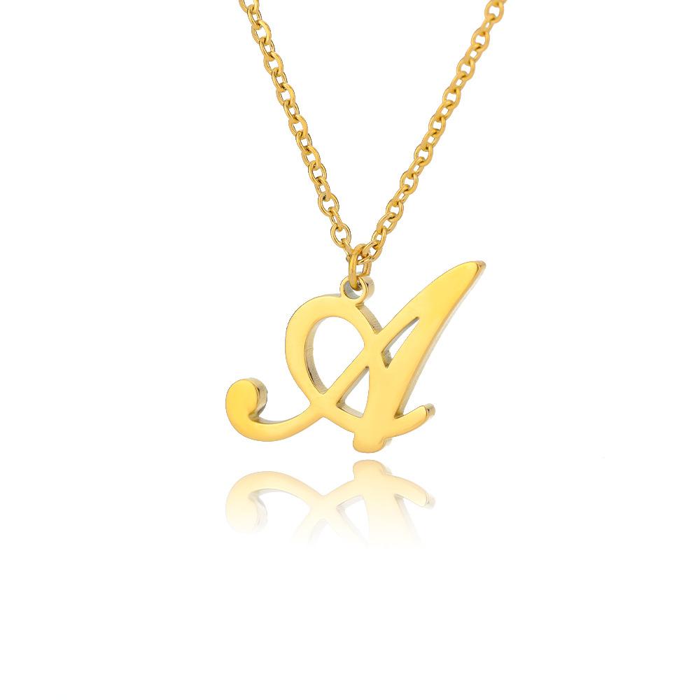 Women Stainless Steel 18K Gold Plated Letter Name Pendant Collarbone Chain