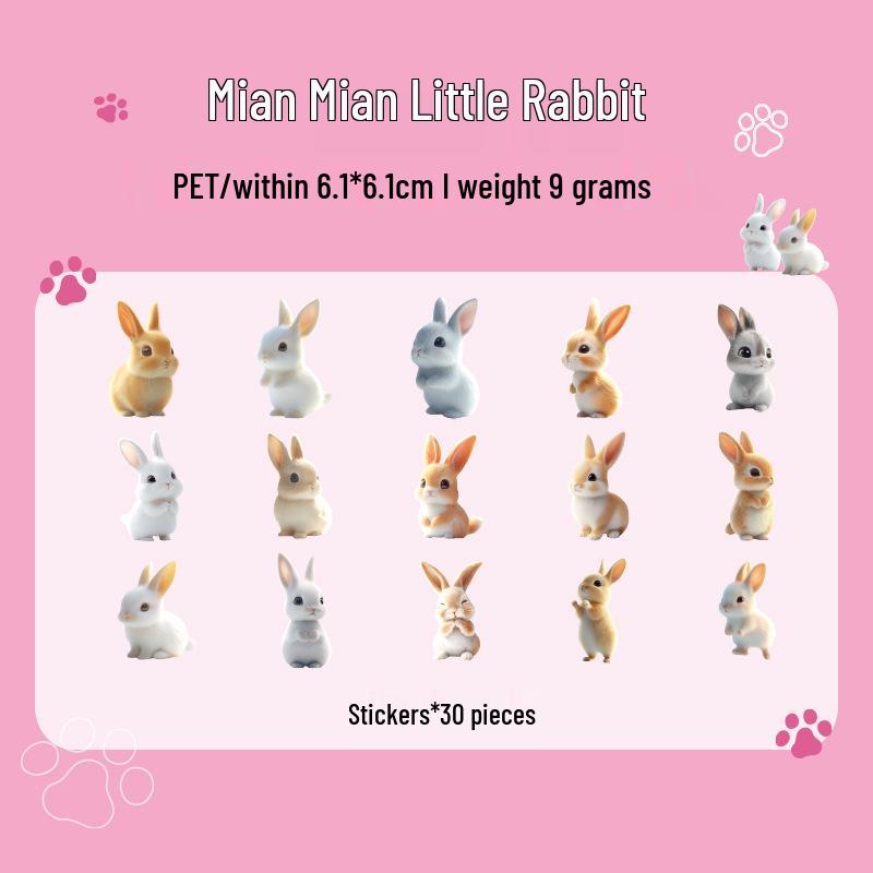 Yuxian PET Cuteism Animal Stickers: 30 Die-cut Pieces, 4 Styles, Assorted Shapes