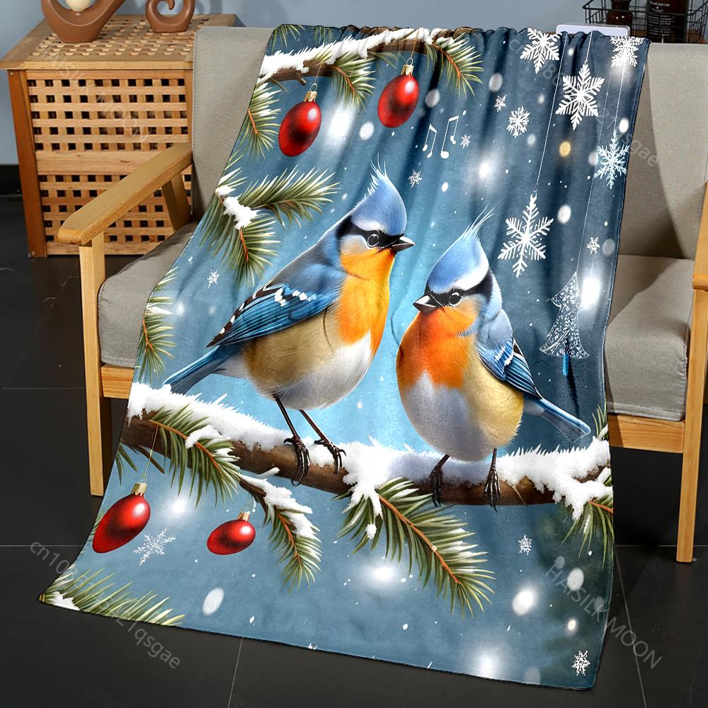 

Festive Birds and Snowflakes Pattern Blanket Flannel Material Soft Warm for All Seasons, Home Outdoor Camping Picnics RV 75x90cm