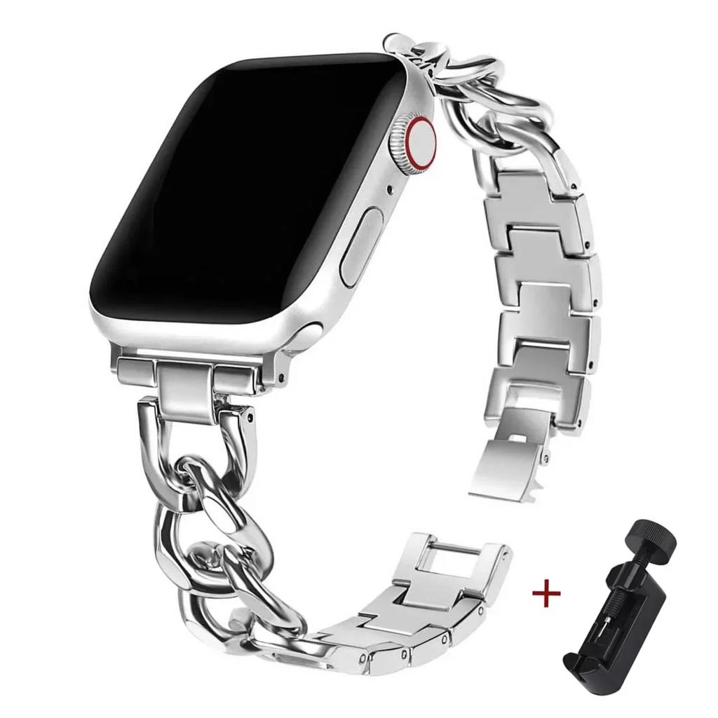 Luxury Gold Watch Band Stainless Steel Women Bracelet For Apple Watch38 40 42 49 44mm 10 9 8 7 6 5 For iWatch Ultra Strap correa