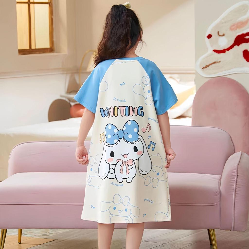 Girls' Short Sleeve Summer Pajama Set for Older Kids - Thin, Comfortable Homewear and A/C Nightgown