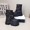 Fashion 10CM Autumn Chunky Short Boots Women High Heels Fashion 2025 Winter Mid Calf Leather Sneakers Trend Belt Buckle Motorcycle Boots