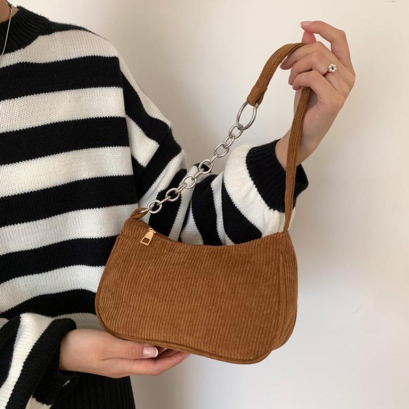 autumn and winter new portable small square bag plush shoulder fashion retro corduroy underarm baguette bag handbag