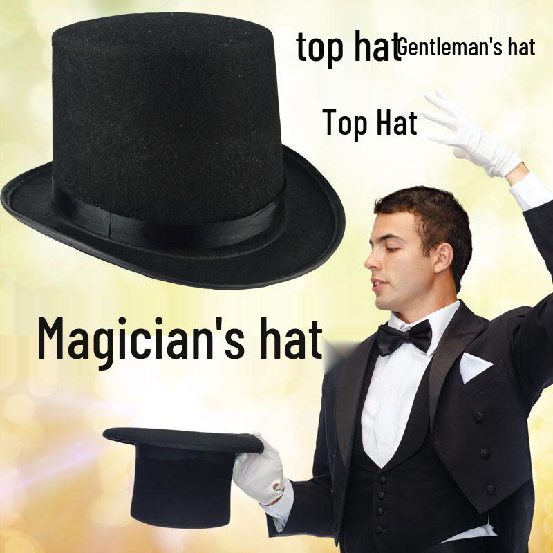 Non-Woven Black Magician's Top Hat: Children's Retro Lincoln Party Hat Magic Prop