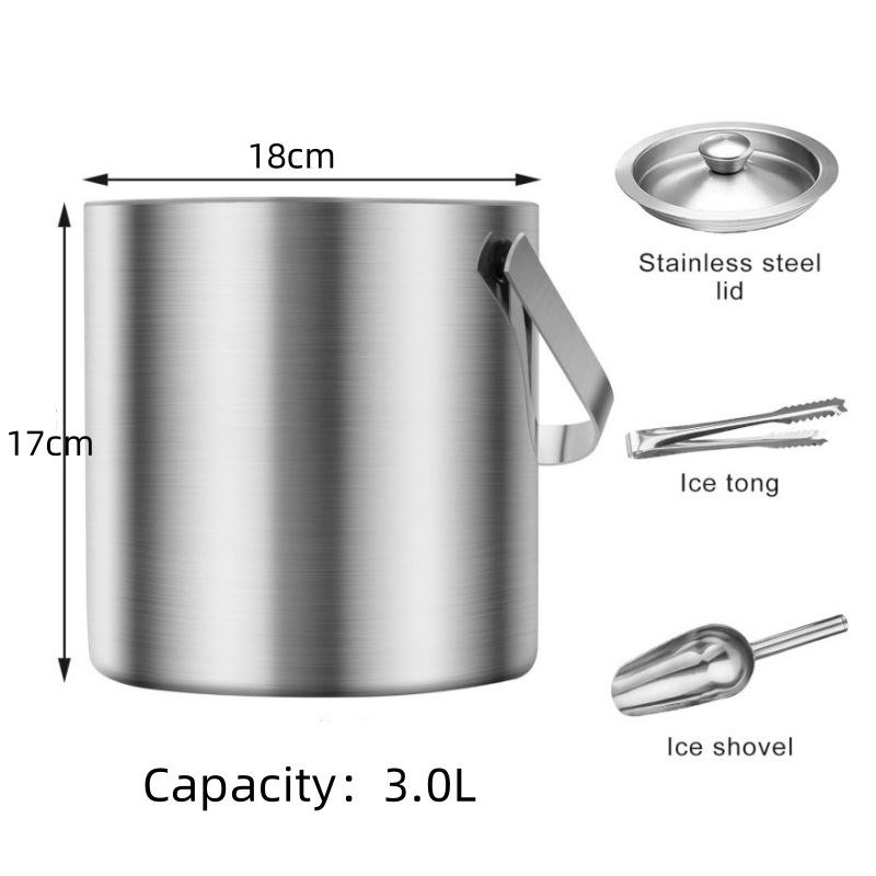 3L Stainless Steel Ice Bucket with Thick Handle, Double-Layer Insulation for Beer, Wine, and More