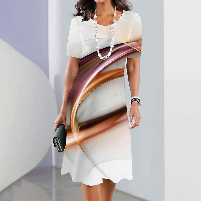 New Women's Dresses Striped Printed Summer Elegant Dress Feamle Short Sleeve Dresses Fashion Oversized Clothes