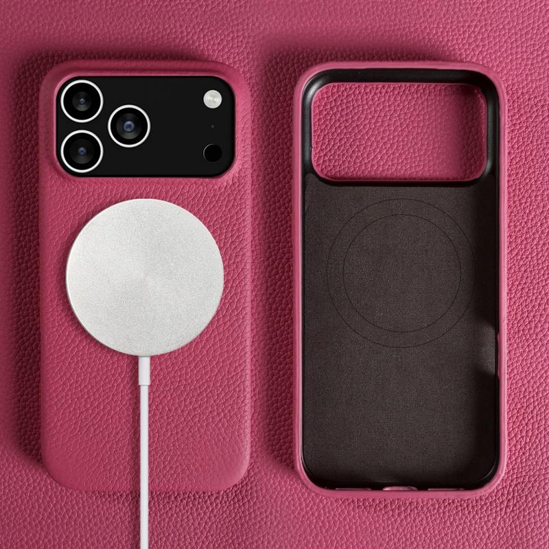 Luxury Litchi Genuine Leather Magnetic Suction Case For Iphone 17 16 15 14 13 Pro Max Air Full Protection Shockproof Back Cover