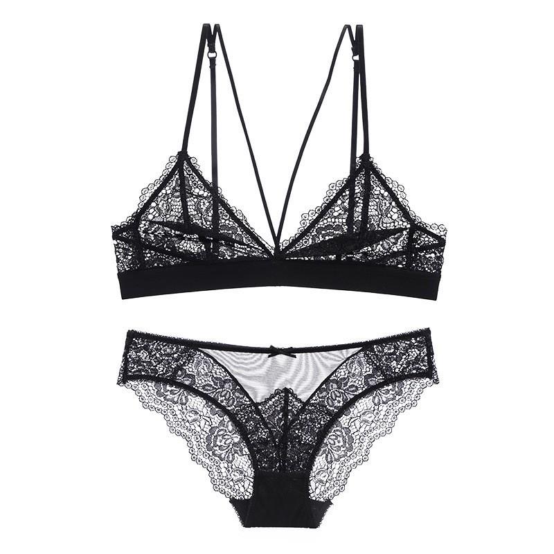 Lace Bra Set Women Soft Non-Wired 3/4 Cup Adjustable Straps Comfortable Breathable Lingerie