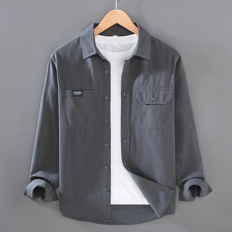 American Retro Style Cargo Long Sleeve Shirt Men Spring Fall Pure Cotton Casual Shirts Double Pocket Square Shirt Fashion Thin Jacket Men