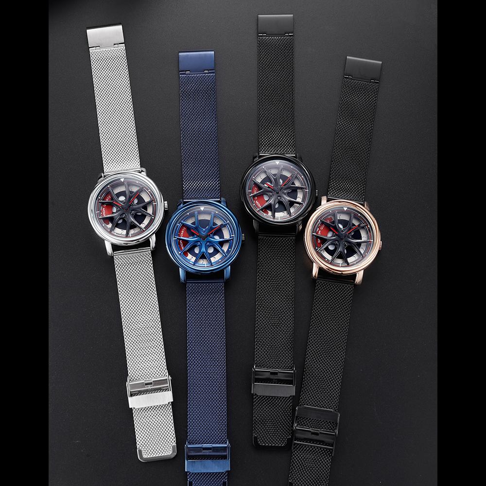 SANDA Top Men Quartz Watches Sports Car Watch Waterproof Sport 360℃ Rotating Rim Hub Wheel Wristwatch Car Quartz Men's Watches
