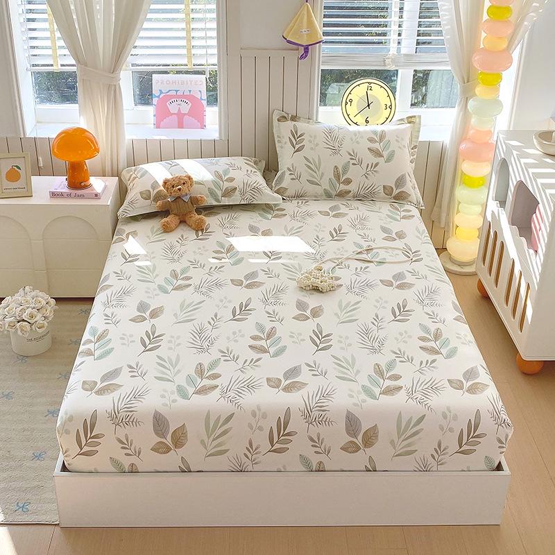 Pure Cotton Printed Single Bed Sheet Set - Fitted Sheet, Protective Cover, Pad Cover (3 Pieces)