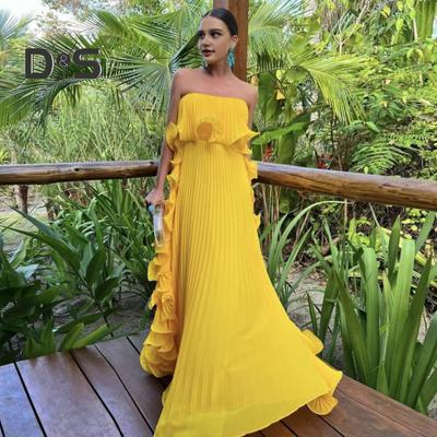 Vestido Maxi de Verano con Hombros Descubiertos para Mujer con Volantes, Plisado y Vuelo, Vestido Largo para Bodas, Fiestas, Viajes, Ropa de Playa