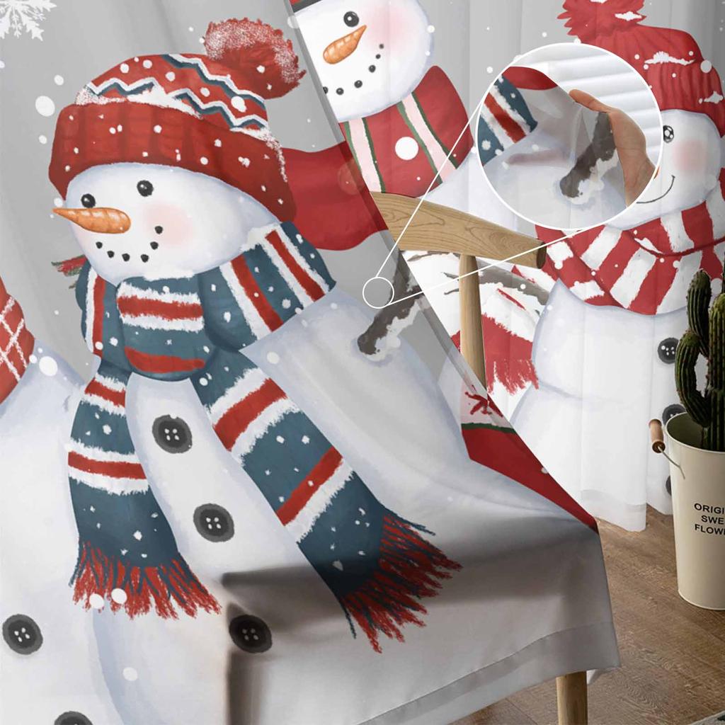 Christmas Snowman Snowflake Gray Sheer Curtains for Living Room Decoration Window Curtains Kitchen Tulle Voile Curtains