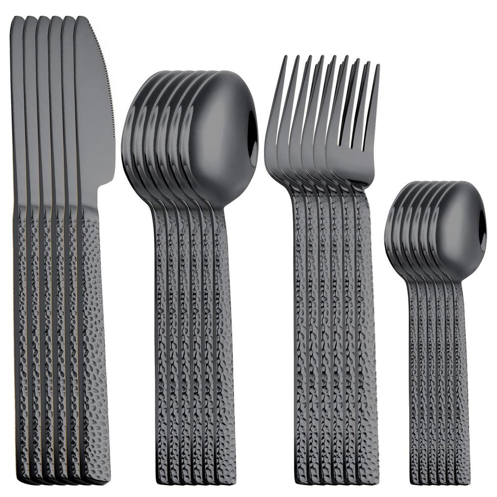 Cross Hammered Stainless Steel Cutlery Set - Luxury Knife, Fork, Spoon & Dessert Spoon