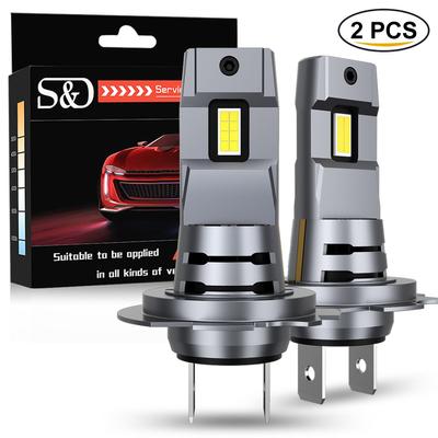 2 uds H7 Turbo bombilla LED Mini lámpara de faro de coche H7 bombillas inalámbricas para faro de coche con ventilador 6500K 30000LM blanco 12V 14V