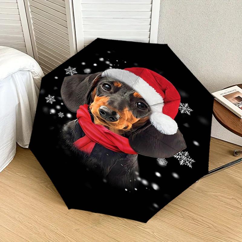 1PC Santa hat, snowflakes Pattern Small Travel Automatic Folding Umbrella, Compact Windproof Umbrella, Automatic Open/Close ,Gift-091560