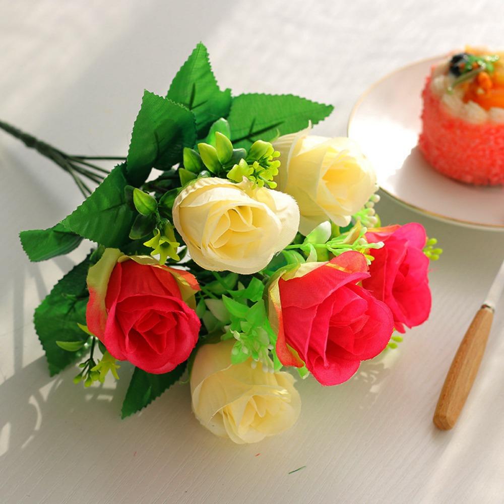 

6 Heads Real Happy Flower 7 Colors Photography Photo Gift Natural Simulated Rose Buds Rose Flowers Decorative Home Decorative