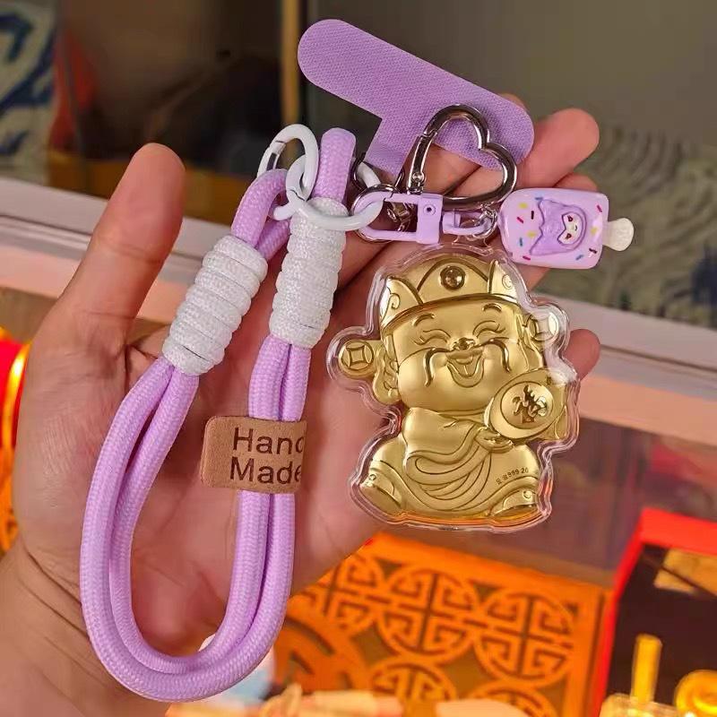 Zawieszka i brelok Bóg Bogactwa z czystego złota 999 - Urok Maneki Neko