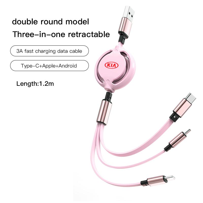 Car Interior Charging Data Cable Scalable 3 In 1 Phone Charger For KIA K3 Sportage Carnival K5 Seltos Pegas KX1 EV5 Sonet EV6 K4