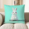 2D Cute White Bunny On Turquoise Pillow Cover Pattern Cushion Cover Suitable For Sofa Bedroom Car Pillow Cover