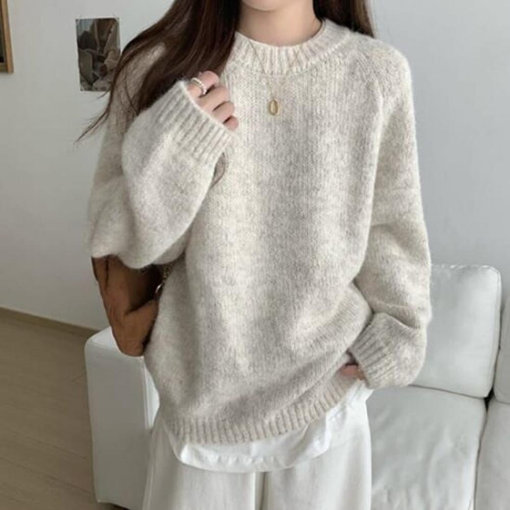 Navava Nk2717 Simple Daily Round Neck Long Sleeve Knit Sweater