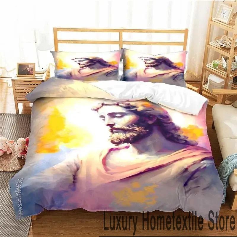 Set de lenjerie de pat Inima Sacră a lui Isus Hristos Imprimare 3D Dublu Twin King Husă de plapapă Plapapă Față de pernă Băieți Fete Adulți Dormitor