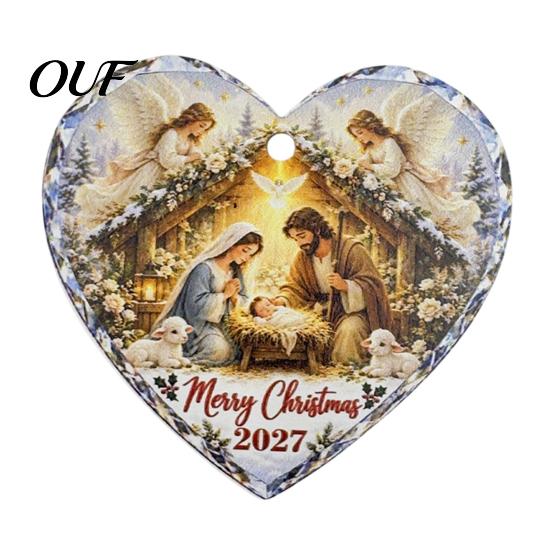 Vintage Style Holiday Hanging Tags Wooden Nativity Ornament for Christmas Tree Decorations, Retro Religious Wood Crafts Scene Garland Decoration Home