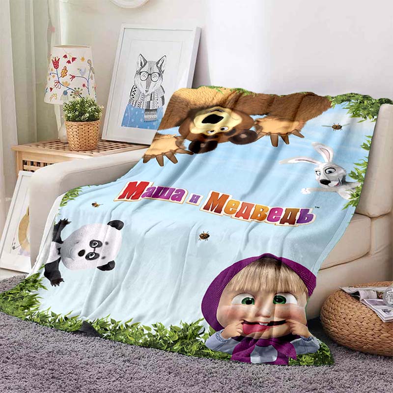 3D cartoon cute M-Masha and Bear blanket flannel home sofa bed bedroom warm portable children's gift picnic sleep soft blanket