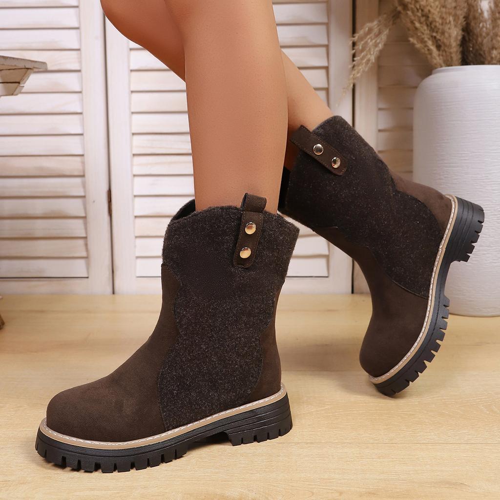 Retro winter mid-tube stack mid-tube boots women's autumn new western Martin boots round head pleated cigarette boots large size