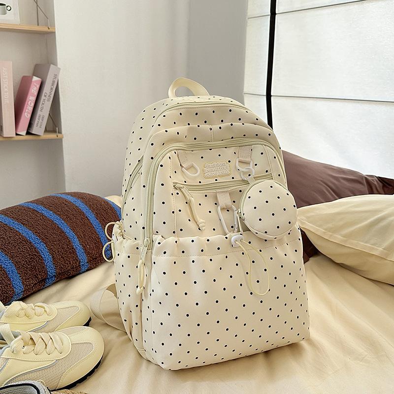 College Style Schoolbag Female College Student Korean Version Polka Dot Backpack Female Large Capacity Class Schoolbag Cute Girl Backpack