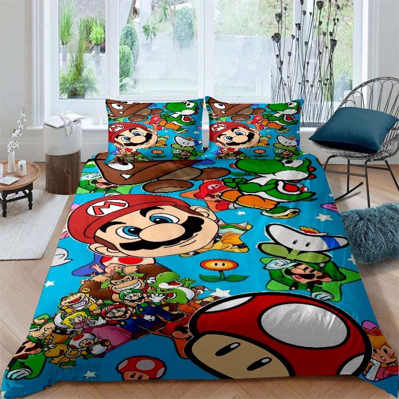 3D printed Super Mario World bedding set, a three-piece set including a printed duvet cover and pillowcases, available in adult