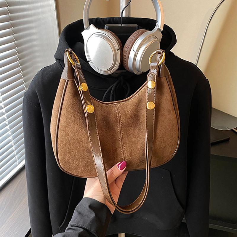 Faux Suede Solid Color Large Capacity Hobos Shoulder Bags for Women High Quality Versatile Undearm Ruched Handle Bags