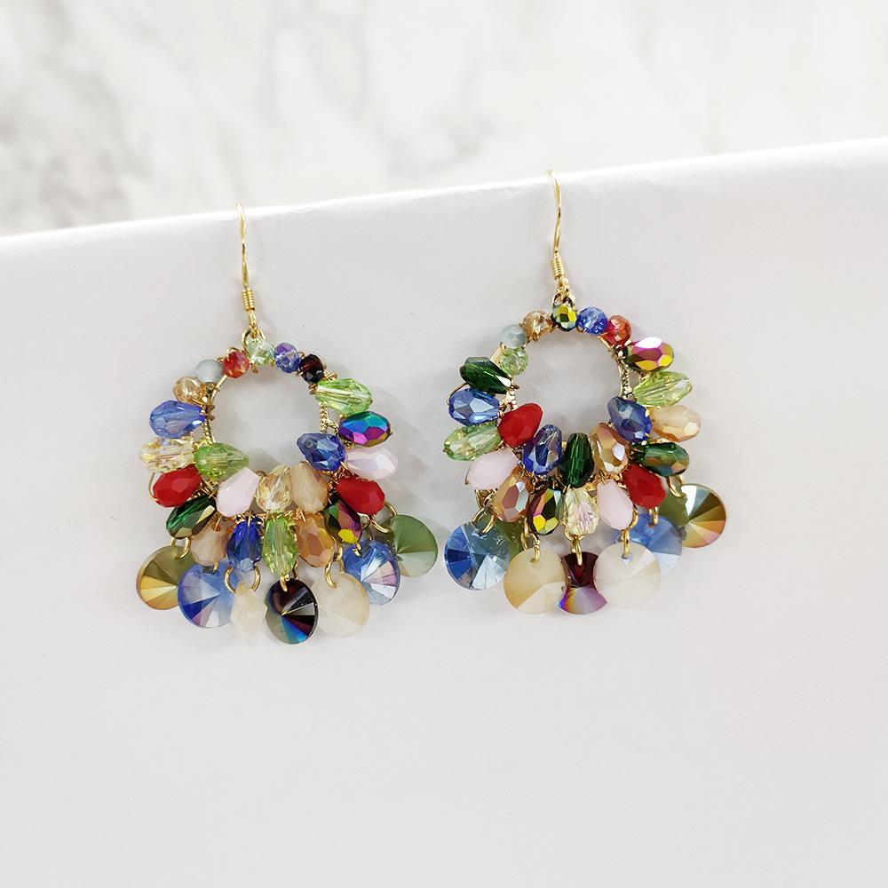 

Преувеличенные ретро-богемные серьги, серьги ручной работы с бахромой из бисера, серьги в этническом стиле для женщин в отпуске разноцветный