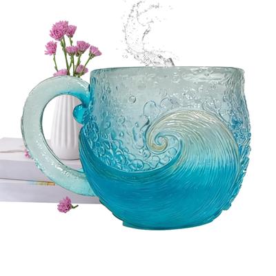 Handgefertigter Glasbecher Handgefertigter Ozeanwellen-Glasbecher Küsten-Glasware für Kaffee Cocktails Spülmaschinenfest Kunstbecher
