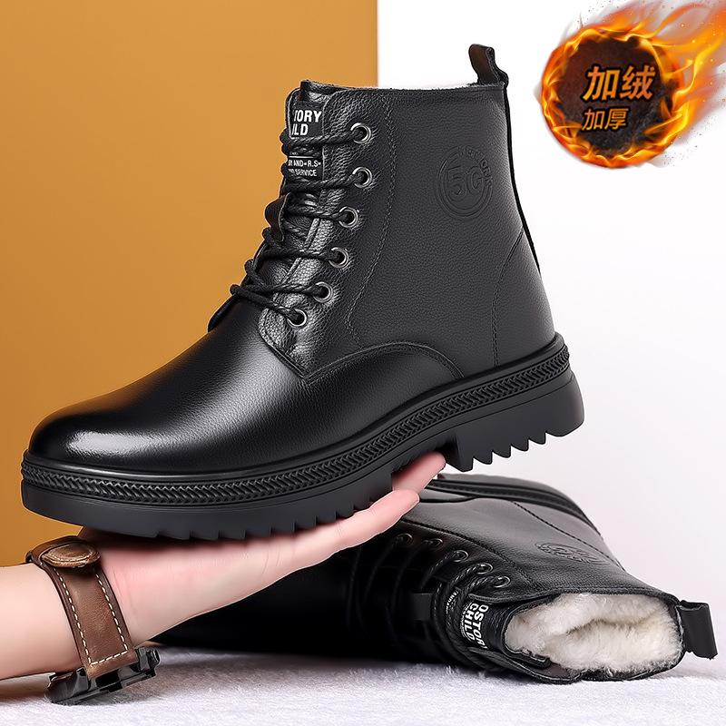 Winter Martin Boots, Men's British Leather Boots, Casual Leather Wool, Cold-proof Warm Cotton Boots, High-top Snow Boots, Men's Cotton Shoes