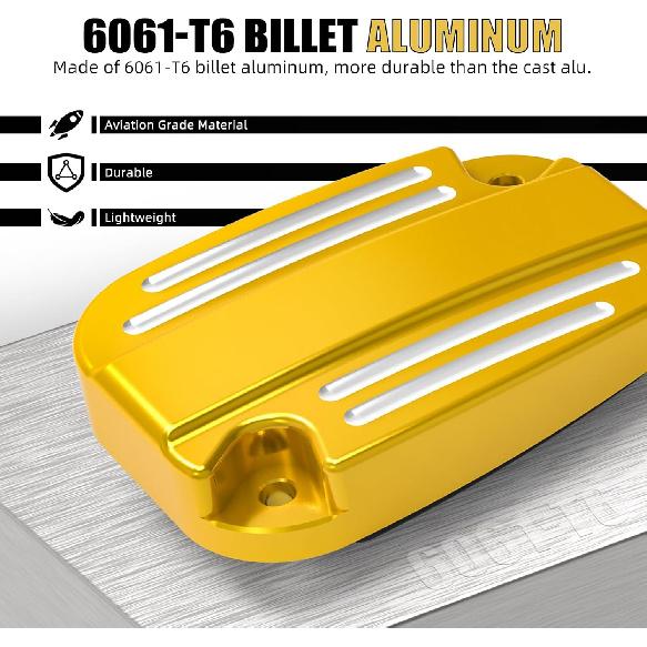 NICECNC Gold Front Brake Master Cylinder Cover Cap with Fluororubber Gasket Brake Pump Cover Compatible with Harley Revival FLH 2021, Replacement for