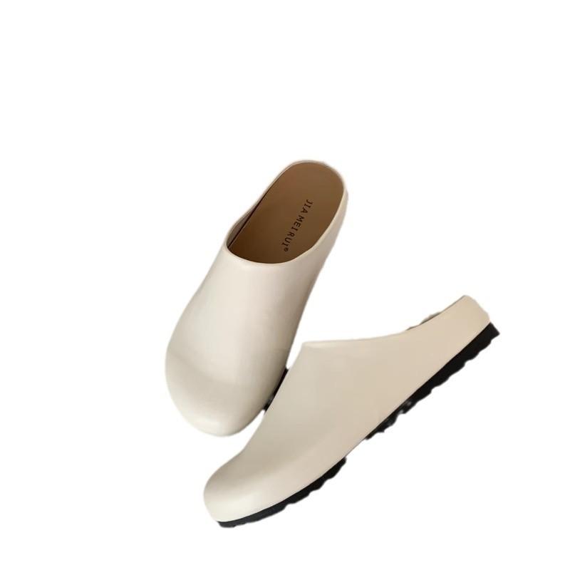 2025 Spring and Summer New Simple Niche Simple Bag Head Half Slippers Women's Retro Round Head Thick Sole One Pedal Muller Shoes