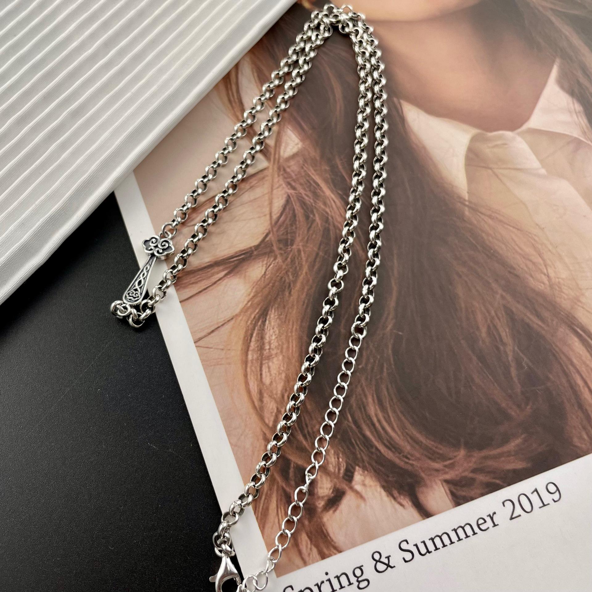 

3.5mm Thick S925 Sterling Silver Ethnic Ruyi Pearl Circle Necklace 925 Silver