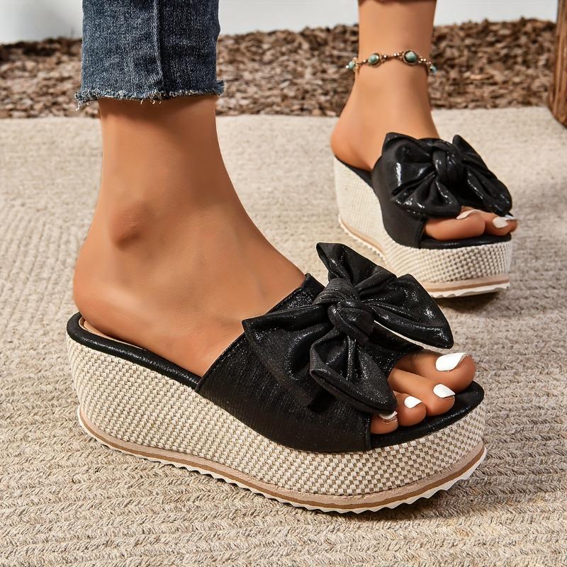 Women's Thick Sole Sandals Solid Color Versatile Bow High Quality Platform