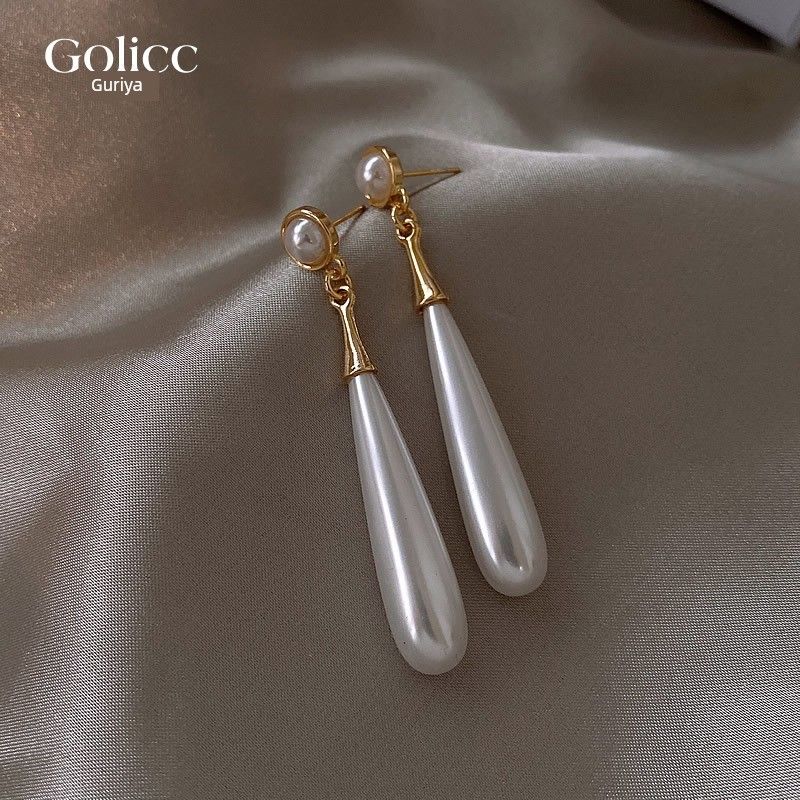 

French Style Water Drop Earrings Women s Long Autumn and Winter Pearl Water Drop Pearl