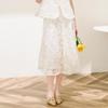 TUHUANG Mulberry Silk Embroidered A-Line Sheer Mesh Midi Skirt