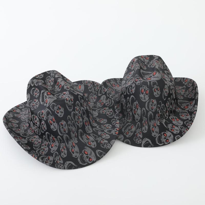 Props Men's and Women's Cowboy Hats European and American Jazz Top Hats Halloween Party Ball Skull Hats