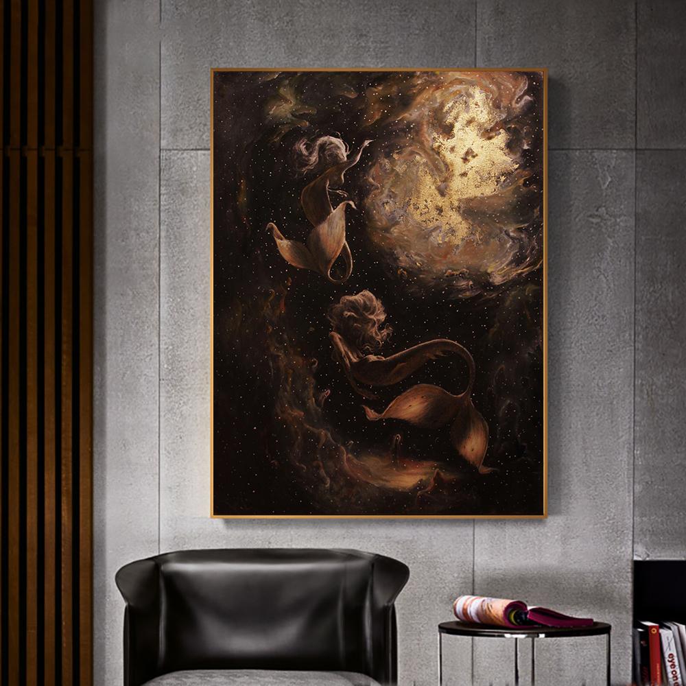 Fantasie Meerjungfrau Malerei Leinwand Druck Poster Vintage Wand Kunst Sirene In Ether Abstrakte Bild für Wohnzimmer Home Decor Cuadros