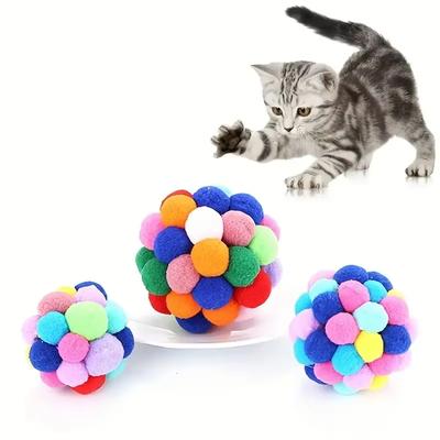 1/3PCS Cat Toys Balls Cat Plush Ball Pet Bouncy Bell Ball Toy Self Hi Colorful Pompoms Pet Soothing Toys Random Color