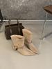2025 autumn new retro low-heeled Maillard short boots pleated thin pointed pile boots women