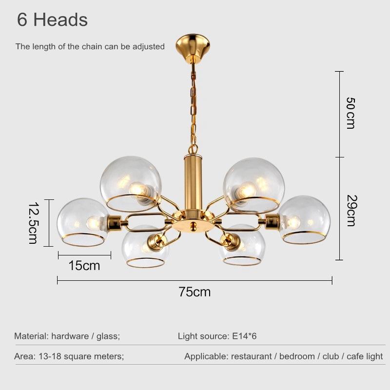 Modern Scandinavian Chandelier for Kitchen Glass Ball Pendant Light Minimalist Creative Gold Ceiling Lamp Dining Chandeliers