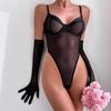 Aduloty Women Sexy Lingerie Erotic Bodysuit Perspective Minimalist Basic Slim Fit Hip Lifting Glove Matching Underwear Set