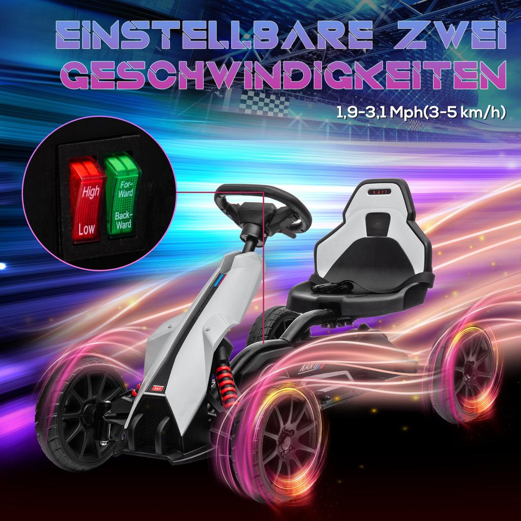 Go-Kart for Children, Electric Kart, Up To 5 Km/h, Seat Belt, Seat with Backrest, Plastic, Metal, White