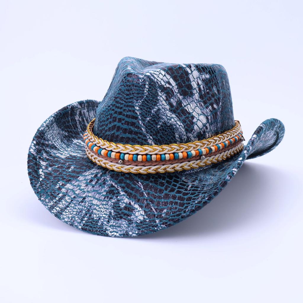 Vintage Western Cowboy Hat Party Carnival Imitation Crocodile Pattern Cross-Border Hat Autumn And Winter Women'S High-End Big Brim Top Hat
