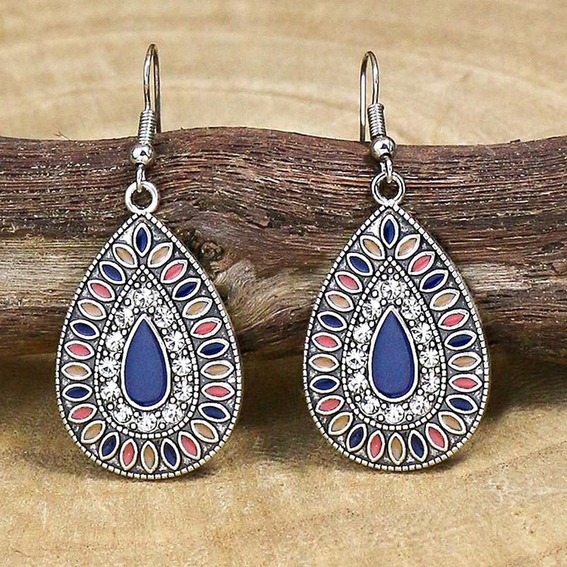 Ethnic Boho Colorful Enamel Earrings For Women Bomemian Retro Hollow Flower Round Geometric Vintage Drop Dangle Earrings Jewelry